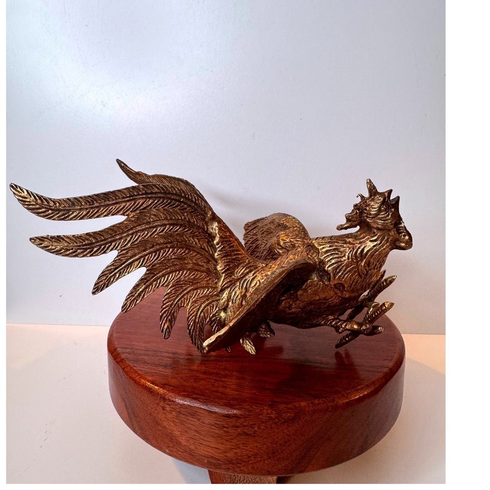 Vintage Brass Fighting‎ Rooster Sculpture Hollywood Regency Style